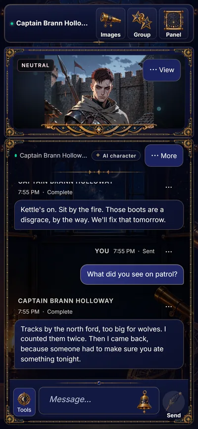 A chat on a phone in the Starlit Atelier theme